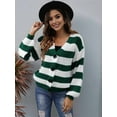 thumbnail image 2 of Women'S Winter Striped Cardigan Long Sleeve Button Down Open Front Chunky Knit Oversized Sweater Coat Dark Green L, 2 of 7