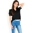 thumbnail image 4 of Women's Puff Sleeve Blouse with Delicate Crochet Cuffs and V-Neckline- Black,X Large, 4 of 7