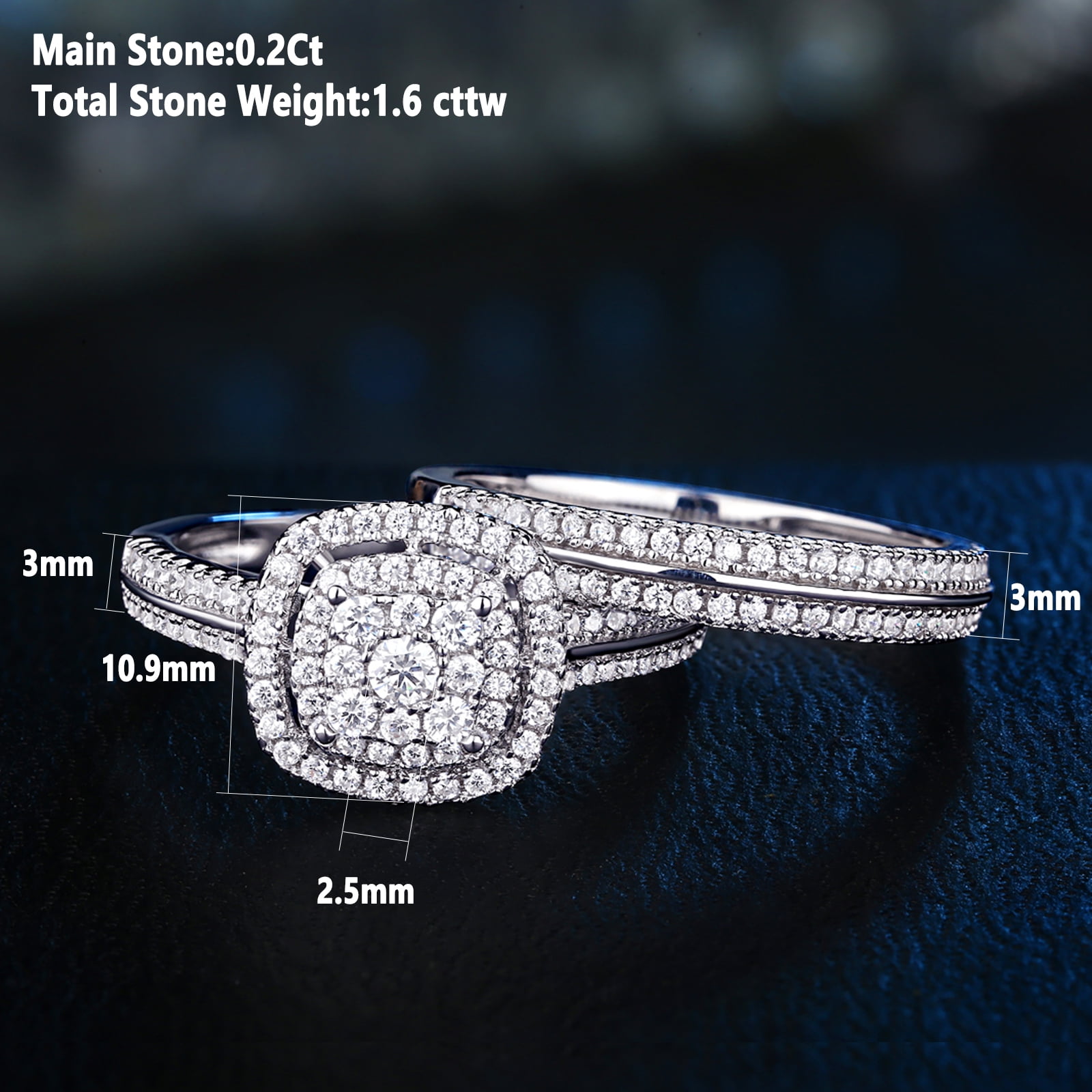 Newshe Engagement Rings for Women Wedding Ring Set 925 Sterling Silver Band Round Cz 1.6Ct Size 10