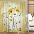 thumbnail image 3 of Rustic Boho Yellow Shower Curtain Farmhouse Daisy Floral Flowers Butterfly Dragonfly on Country Wooden Shower Curtain Set, Abstract Aesthetic Bathroom Accessory with Hooks, 70X70, 3 of 3