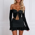 thumbnail image 2 of HXWCHs Stylish Women's Skirt Suit Two Piece Set Featuring Sheer Cardigan and Bodycon Mini Skirt for Casual Spring Autumn Wear L Black, 2 of 4