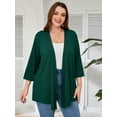 thumbnail image 6 of SHOWMALL Women's Plus Cardigans Lightweight Open Front Cardigans 3/4 Sleeve Dark Green 2X Casual Soft Drape Fall Summer Crop, 6 of 8