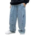 thumbnail image 3 of UACY Boys Baggy Jeans for Kids Teen Fashion Straight Elastic Waist Wide Leg Y2K Cargo Denim Pants with Pockets ﻿ (Light Blue, 15-16 Years), 3 of 9