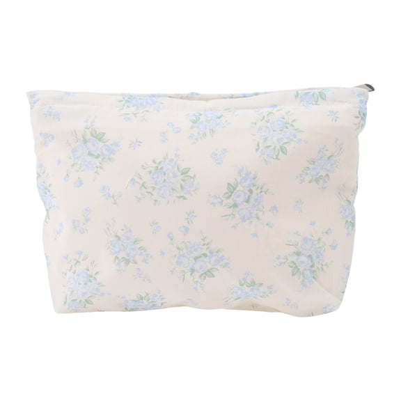 Unique Bargains 1Pc Women Portable Cotton Floral Clutch Storage Makeup Bag Light Blue