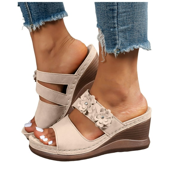 Womens Flower Wedge Dress Slides Sandals 2025 Boho Beach Summer Peep Toe Platform Slip on High Heels