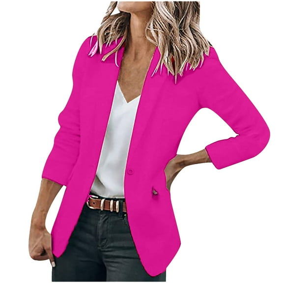Lovskoo Womens Casual Blazers Open Front Fashion Lightweight Long Sleeve Cardigan Slim Overcoat Work Office Jackets Blazer Hot Pink
