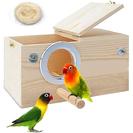 NCY Parakeet Nesting Box Bird House Wood Breeding Box Parrots Mating Box for Lovebirds,Cockatoo,Budgie, Finch,Canary and Medium-Sized Birds(L)
