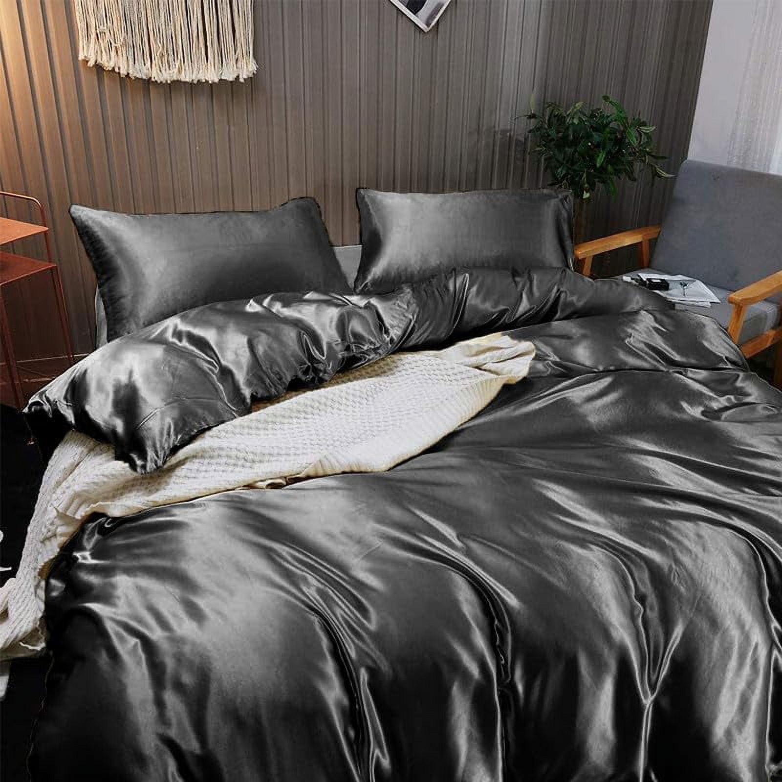 Cloud Fino Silk Satin Comorter | Box Stitched | 300 GSM Filling | All-Season Comforter | Luxurious Hotel Quality Quilt (Elephant Grey, King/Cal-King)