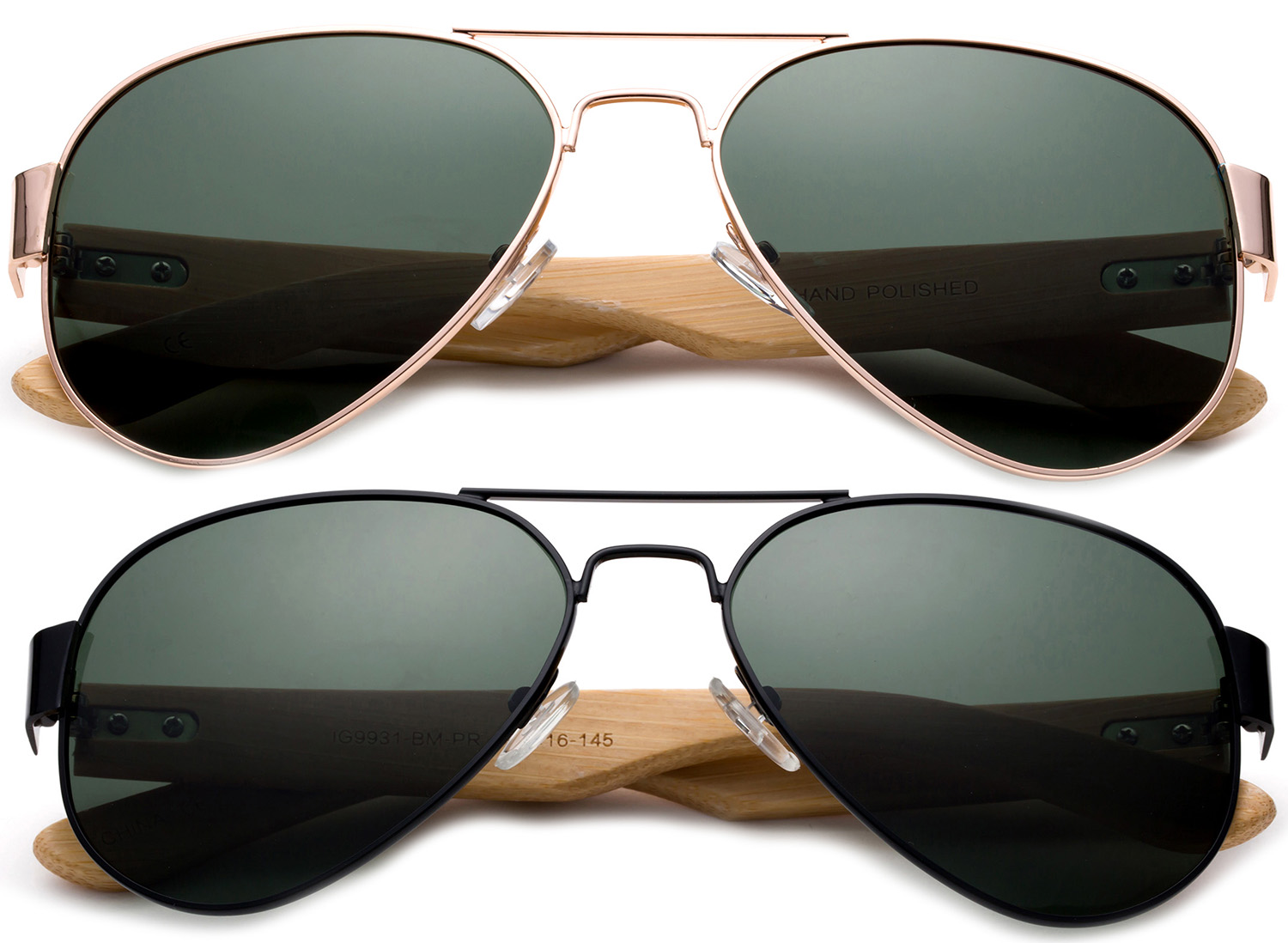 High Qaulity Polarized Sunglasses with Real Bamboo Arm Aviator Sunglasses Bamboo Sunglasses for Men & Women - image 1 of 1