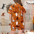 thumbnail image 3 of BOOMNY Halloween Girls 2 Peice Pajamas Sets Hallowmas Pumpkin Ghost Graphic Short Sleeve Buttons Sleepwear Tops Shorts Pjs Set for Kids Cozy Loungewear Homewear, 3 of 6
