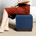 thumbnail image 4 of GlimmerGrove Square Ottoman Fabric Cube Foot Rest Stool with Wooden Legs, Footstool Coffee Table Seat for Living Room Bedroom Couch (Navy Blue), 4 of 16