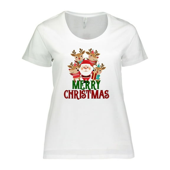 Inktastic Merry Christmas Santa Reindeer Women's Plus Size T-Shirt