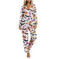 thumbnail image 2 of BaoFuBaoMei Halloween Pajamas Sets Woman Plus Size Long Sleeve Top and Pants Sleepwear Pumpkin Bat Spider Web Print Soft Cozy Lounge Set, 2 of 7