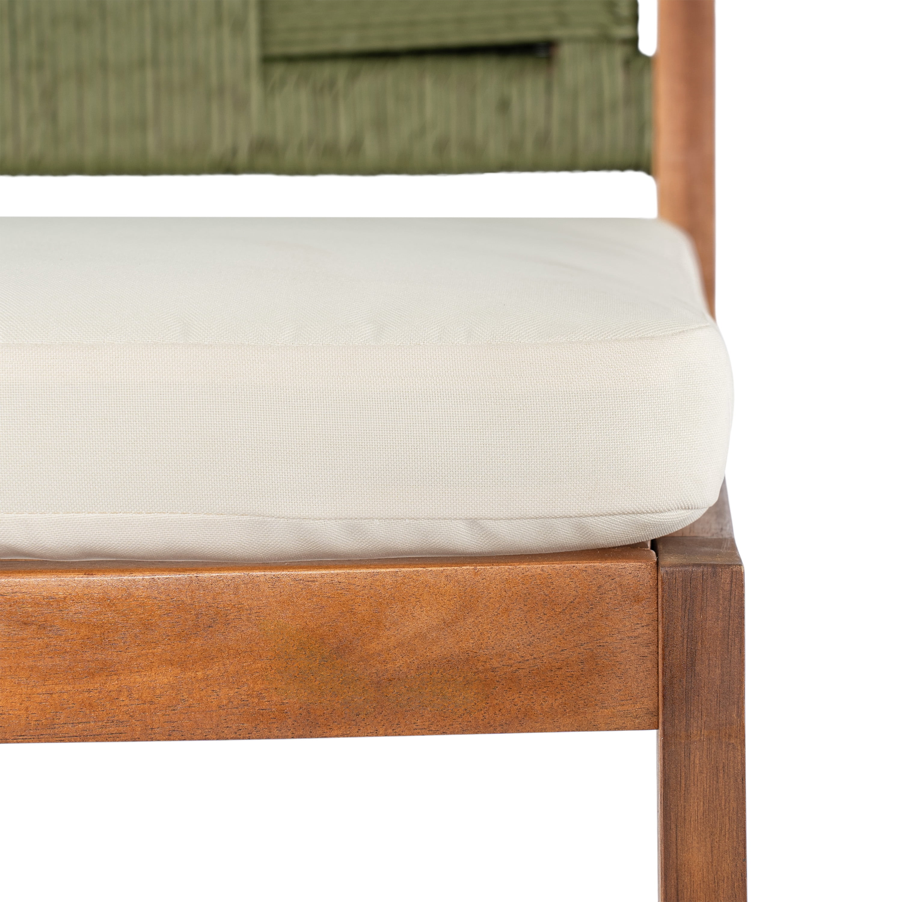 Bar Stools Set of 2, Outdoor Acacia Wood Teak Finish Bar Height Chairs with Cream Cushion, Teak