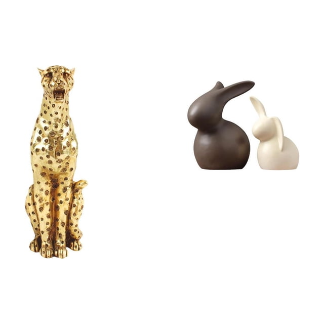Escultura de conejo guepardo de dorada, adorno decorativo de mesa para oficina, hogar, gabinete, jardín, decoración de Pascua.