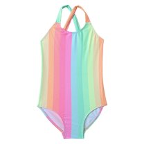 GYRATEDREAM Girls One Piece Swimsuits Kids Rainbow Print Quick Dry Adjustable Straps Bathing Suit Cute Beach Swimwear Multi-Color for 3-12Y