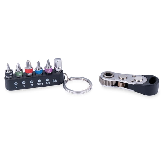Performance Tool W490 7-Pc. Micro 1/4" Bit Ratchet Set, Steel, Color-Coded, Phillips and Slotted Bits