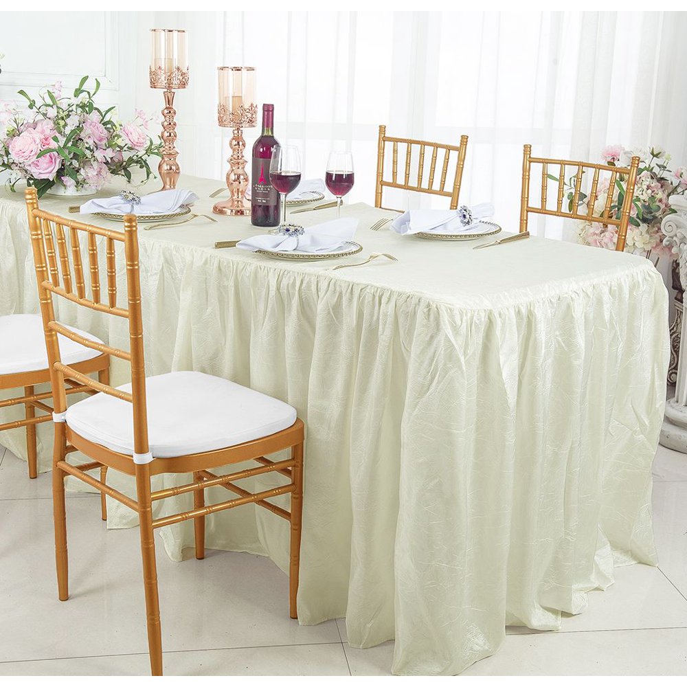 Wedding Linens Inc. 6' ft (30"x72") Rectangular Ruffled Fitted Crushed Crinkle Taffeta