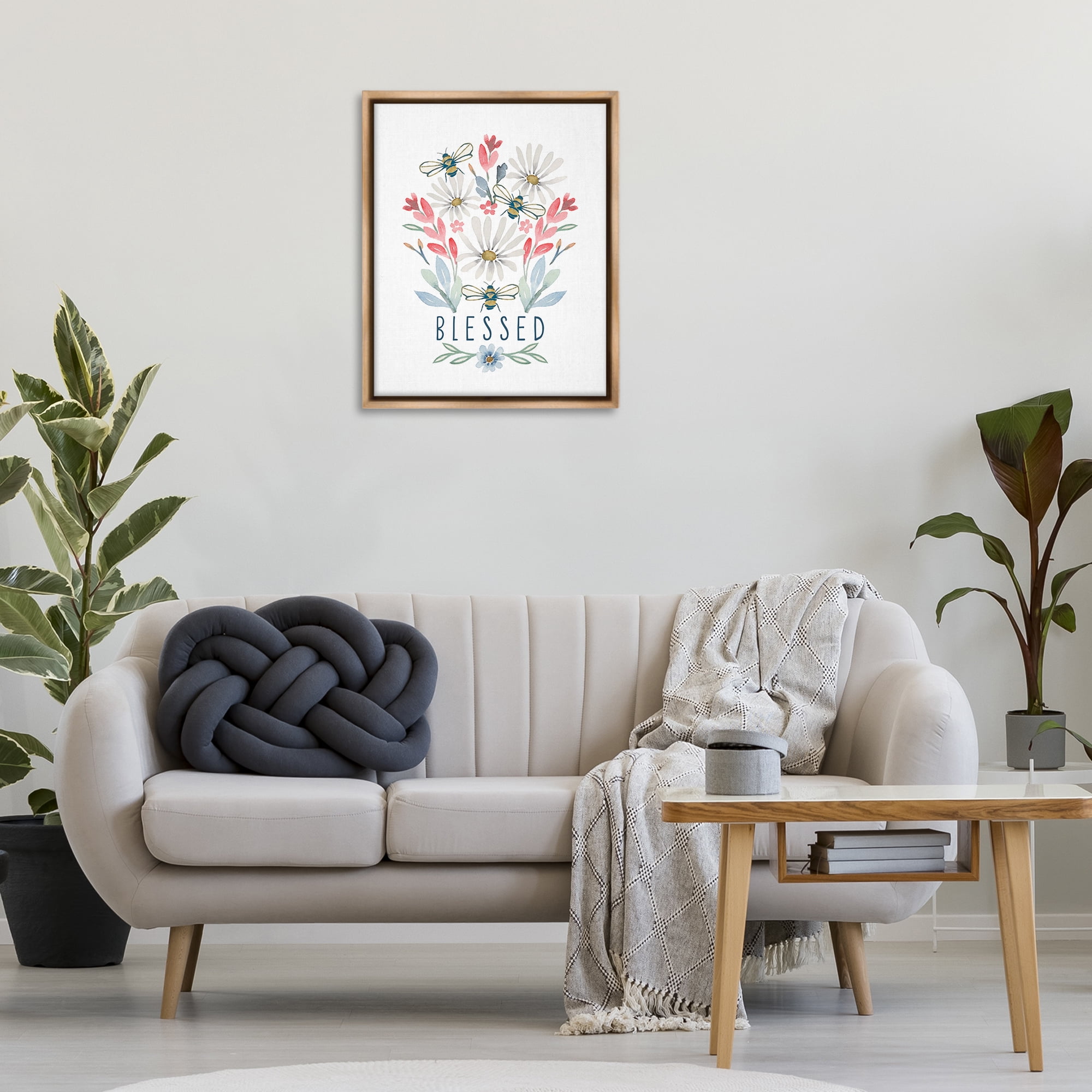 Stupell Industries Blessed Floral Sprigs Botanical & Floral Painting Brown Floater Framed Art Print Wall Art, 25 x 31