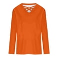 thumbnail image 3 of Womens Tops Criss Cross V Neck Long Sleeve Cotton T Shirts Relaxed Fit Plus Size Fall Winter Base Tees (2XL, Orange), 3 of 5
