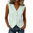 thumbnail image 2 of Xdegoge Womens Vertical Striped Button Down Vest Sleeveless V Neck Blouse Pocketed Summer Beach Tank Tops Casual Work Office Shirt Lightweight Breathable Fashion Apparel, 2 of 8