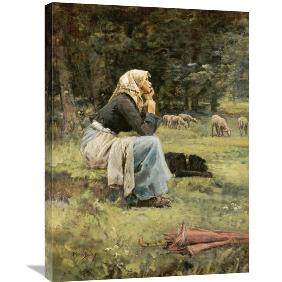Global Gallery Pierre Billet,'A Young Shepherdess' Stretched Canvas Artwork