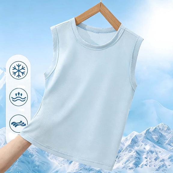 BRGZLK Boys Girls Tank Tops 2026 Summer Solid Color Quick-Dry Breathable Basic Tees Casual Round Neck Sport Athletic Vest Light Blue 3-4 Years