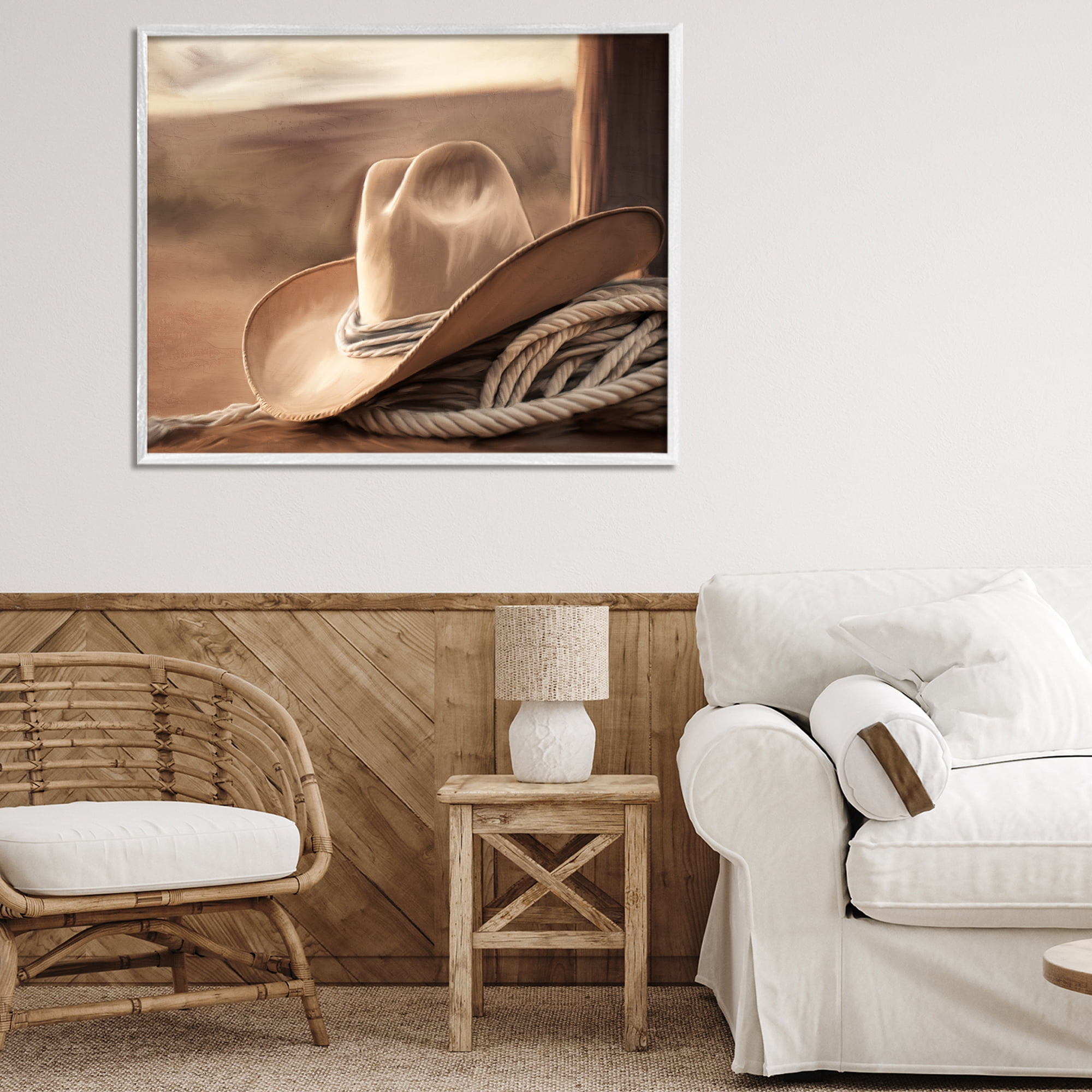 Stupell Industries White Cowboy Hat White Framed Giclee Art, design by Kim Allen