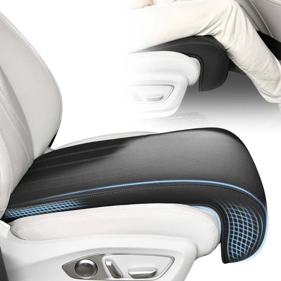 FLORICH Car Seat Extender Leg Support Cushion for Driver Seat and Office Chair, Leather, Memory Foam Car Seat Cushion - Comfortable Support for Long Drives, Black