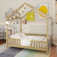 thumbnail image 5 of Montessori Floor Bed with Canopy, Full Bed Frame for Kids, House Shape Toddler Bed Frame with High Railings, Wood Kids Bed with Roof, Kid Full Bed, Natural, 5 of 9