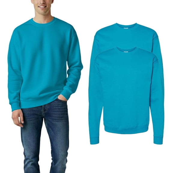 Hanes EcoSmart Crewneck Sweatshirt for Men, 2-Pack, Durable Long Sleeve Fleece Pullover, Teal, S