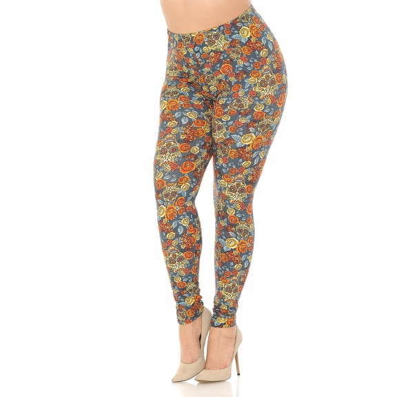Buttery Soft Charcoal Rose and Skulls Plus Size Leggings (One Size Plus,Charcoal)
