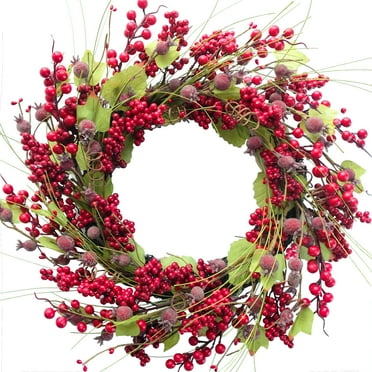 20 inches Christmas Wreath Red Berry Wreath Artificial Cypress Pine Needles Leaves Wreath for Front Door Wreath for Home Farmhouse Holiday Party Festival Wall Decor