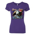 thumbnail image 2 of Wild Bobby, Born To Be Free Blad Eagle and American Flag Cars and Trucks Womens Slim Fit Junior Tee, Purple Rush, X-Large, 2 of 3