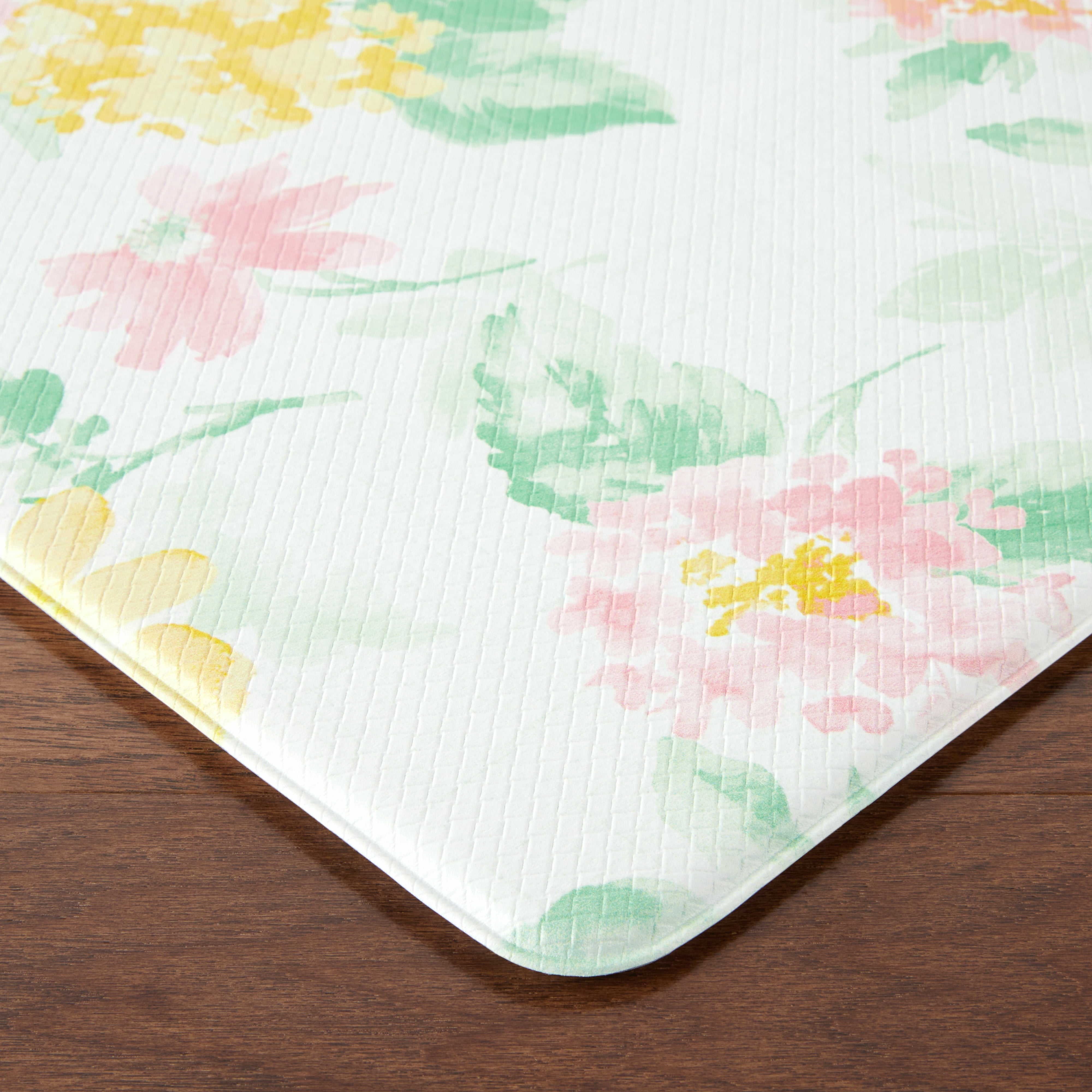 Martha Stewart Amber Floral Daisy Stripe Reverisble Water Resistant Kitchen Mat, Pink/Yellow, 20"x39"