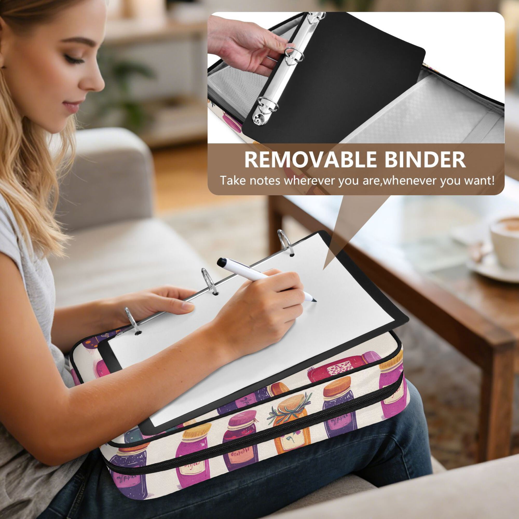 FORMRS Accordion File Folder A4 Size 7-Pocket Expanding Document Organizer Bag with 3 Ring Binder, Jam Jars