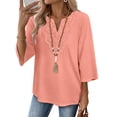 thumbnail image 3 of WIHOLL 3/4 Length Sleeve Summer Tops for Women Trendy Blouses V Neck Lace Shirt Beach Vacation Cruise Outfits, 3 of 11