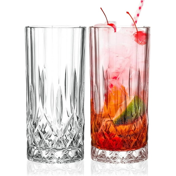 Barski Highball Glass - Drinking Glasses - Set of 2 - Hiball Tumblers - Glass Crystal Tumbler - for Water, Juice, Beer, Mixed Cocktails, Mojito Glass, Tom Collins Bar Glassware, 13 oz, Made in Europe