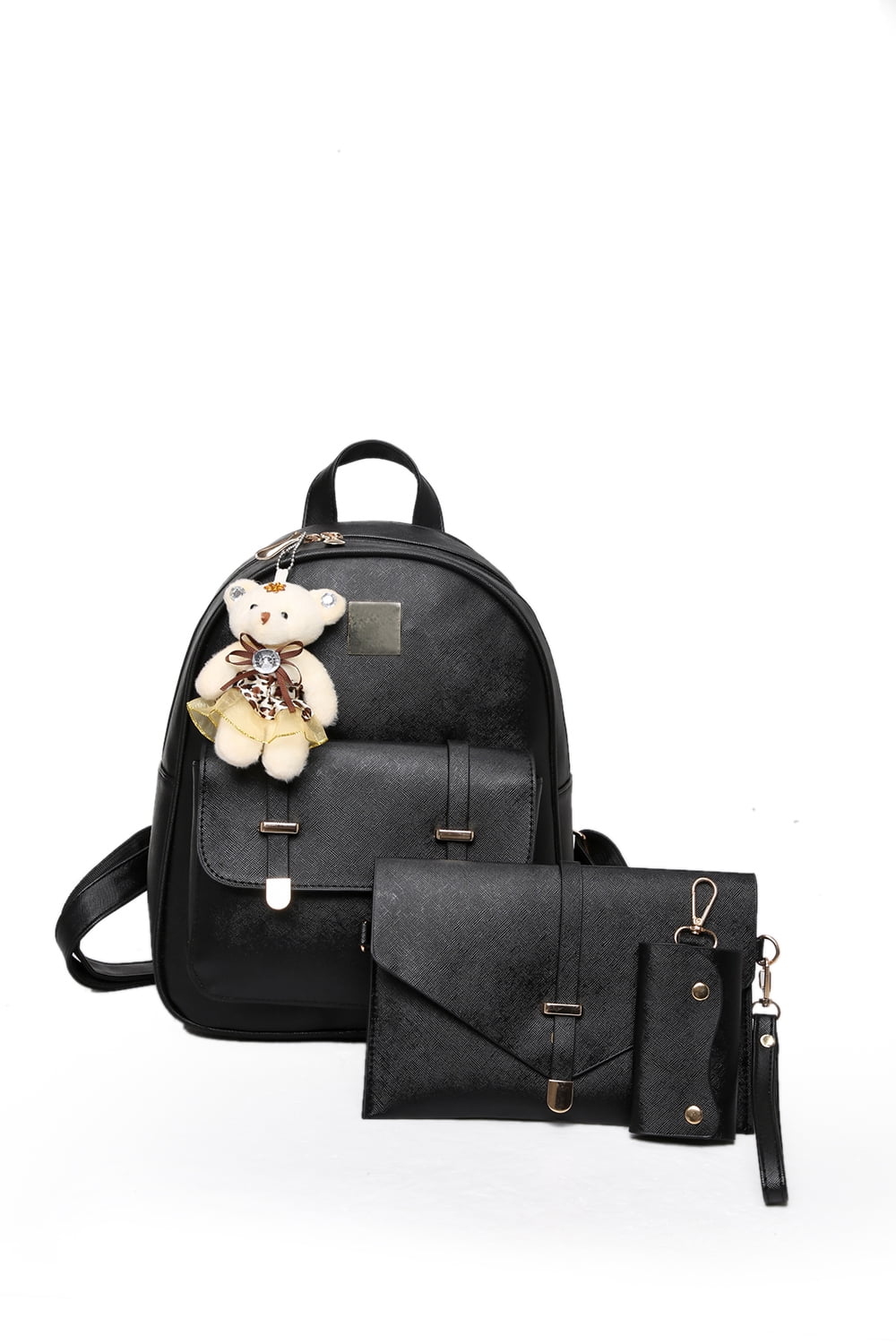 New Fashion Black Leather Backpack for Girls & Lady, Women's Girls Leather Travel Shoulder Backpack School Rucksack Bags by