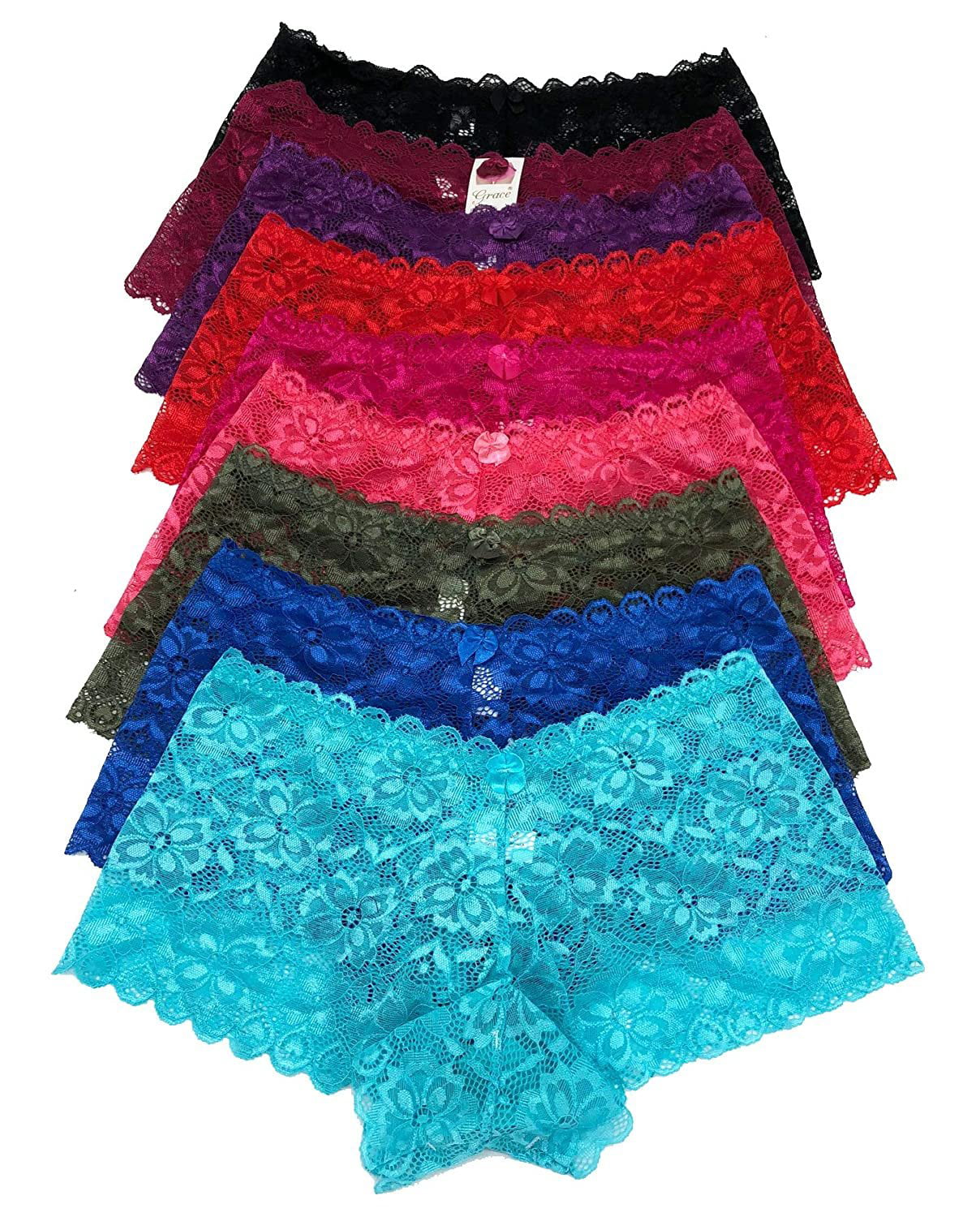 Iheyi 6 Pack of Womens Regular & Plus Size Lace Boyshort Panties Panty Underwear 