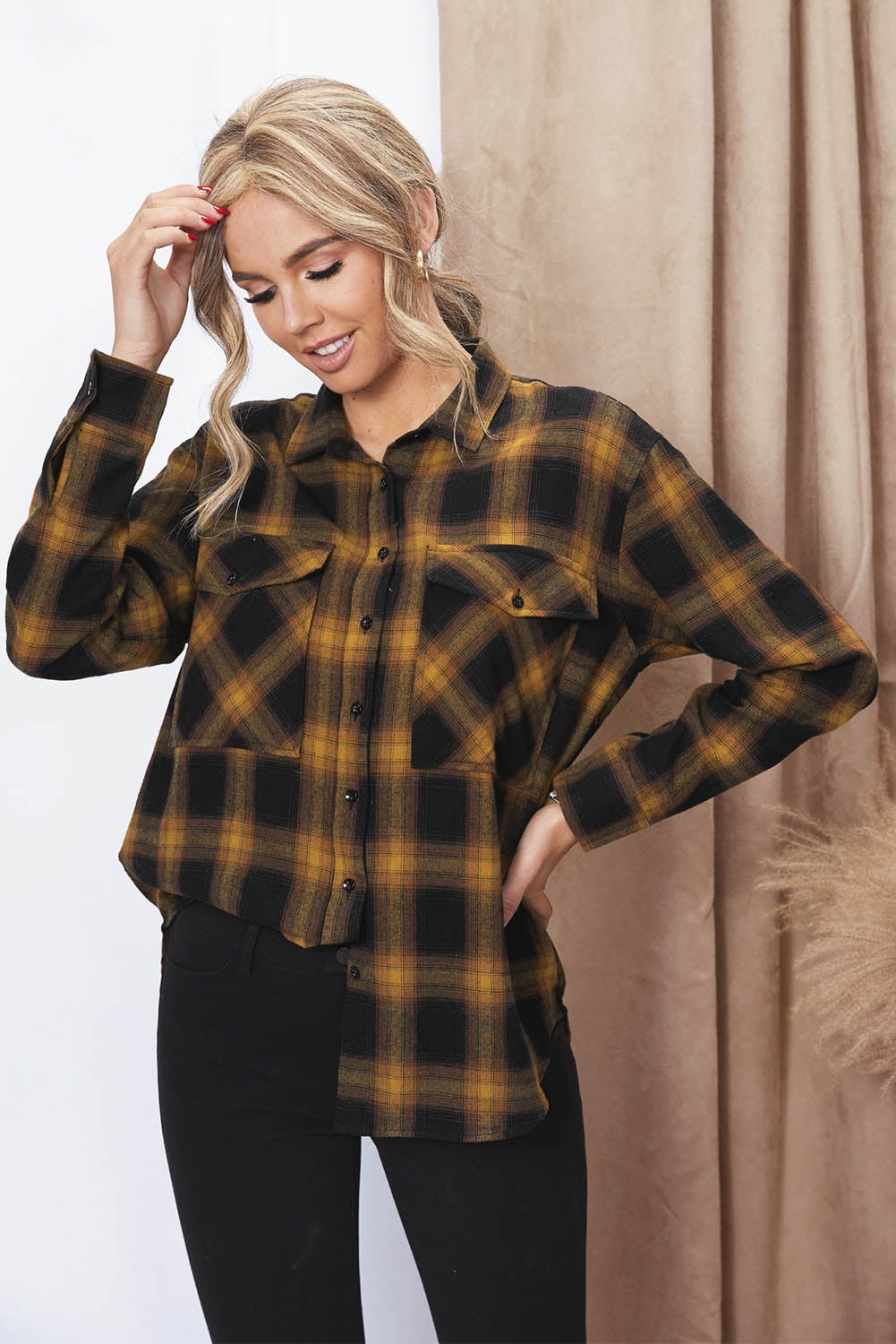 orange and black flannel womens