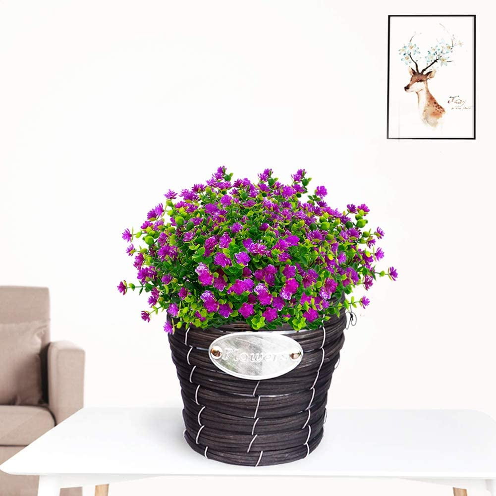 Outdoor Artificial Fake Flowers No Fade UV Resistant Faux Plastic Plants for Hanging Planter Patio Yard Wedding Indoor Home Kitchen Farmhouse Décor (White)