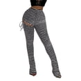 thumbnail image 1 of Coduop Women Fuzzy One Leg Stacked Pants Black and White Striped Knitted Skinny Wide Leg Pants, 1 of 8