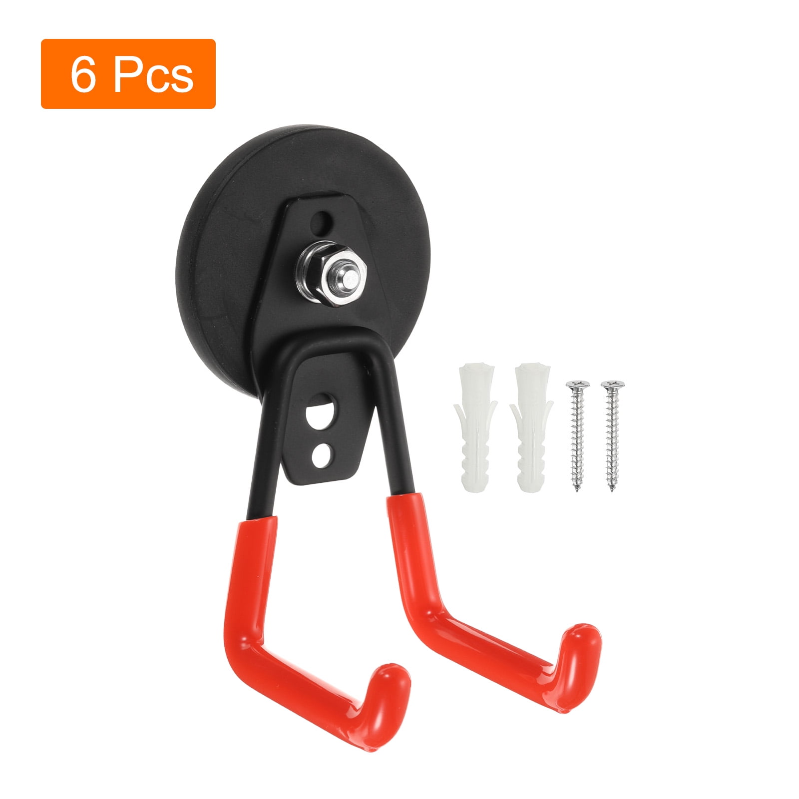 Uxcell 6pcs Storage Magnetic Hooks 2.6" Utility Storage Hooks for Metal Cabinet Garage Tools Cords, Orange