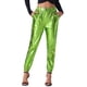 thumbnail image 1 of INSPIRE CHIC Pantalones metálicos holográficos brillantes de cintura alta para mujer XL verde brillante, 1 of 6
