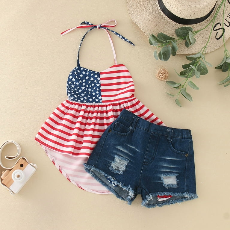 Quealent Independence Day Baby Girl Ribbed Bodysuit Bloomer Shorts