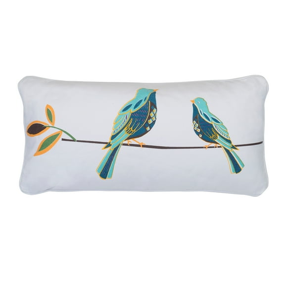 Levtex Home - Abigail - Decorative Pillow (12X24in.) - Birds - Teal Blue Orange Yellow - Feather Filled