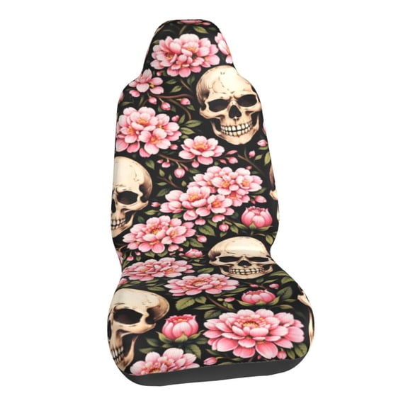Floral Skull Art Car Seat Covers Stretch Car Seat Protectors Universal Fit