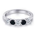 thumbnail image 3 of Gem Stone King 925 Sterling Silver White Topaz and Black Onyx Wedding-Bands Ring for Women | 0.91 Cttw | Round 3.5MM | Gemstone November Birthstone | Size 7, 3 of 6