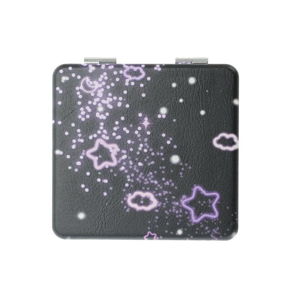 Unique Bargains 1 Pc Women Square Shape Handheld Mirror for Travel Black Purple Glass